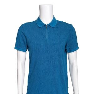 Calvin Klein Men's Blue Geometric Print Quarter Zip‎ Polo Shirt Size Medium